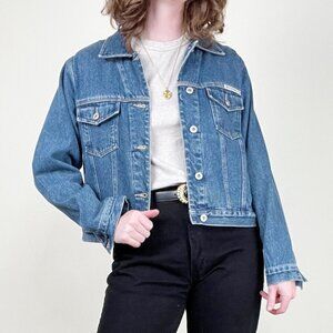 Vintage 90s Cropped Denim Jacket Jean Coat Oversized Relaxed Fit Crop 1990s Y2K